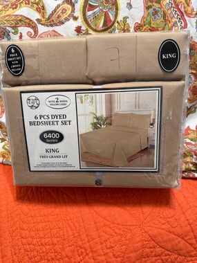 6 PCS Dyed King Bedsheet Set - Taupe